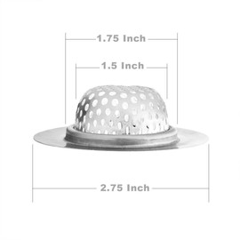 2 Pack - 2.75" Top / 1.5" Basket, Stainless Steel Slop, Utility, Kitchen and Bathroom Sink Strainer. 1/8" Holes
