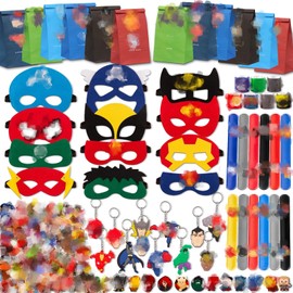 110 Pieces Heroes Party Bags Children's Birthday Decoration Party Bags Birthday Decoration Children Birthday Bags Children with Masks Sticker Key Pendant Slap Bands Gift Bags Shoe Decorations