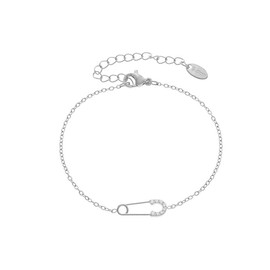 CZ Crystal Safety Pin Bracelet for Women Trendy Cubic Zirconia Gold Plated Stainless Steel Simple Love Classic Paper Clip Link Chain Bracelets Friendship Minimalist Jewelry Best Friends Girlfriend (Silver)