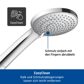 Duravit Universal Shower Head with 3 Jet Types (Rain, Intense Rain, Soft Rain), Hand Shower Round (Diameter 110 mm), Shower Head with Water-Saving MinusFlow Function, Easy to Clean, Chrome