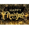 LYCGS 7x5ft Happy New Year Backdrop Black and Gold New