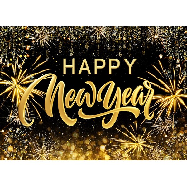 LYCGS 7x5ft Happy New Year Backdrop Black and Gold New