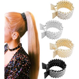 Metal Rhinestone Hairclips Nonslip High Ponytail Buckle Claw Clips,4Pcs Rhinestone Ponytail Buckle Metal Hair Clips Hair Clips,Ponytail Buckle Hair Clip Nonslip Metal High Ponytail Claw Clips for Girl
