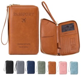 LAZENDA Passport Case, RFID Skimming Prevention, Multi-functional Storage Pocket, Zippered Travel Wallet, Passbook and Cards, Magnetic Protection, Lightweight, Long Wallet, Passbook Case, Mother/Child