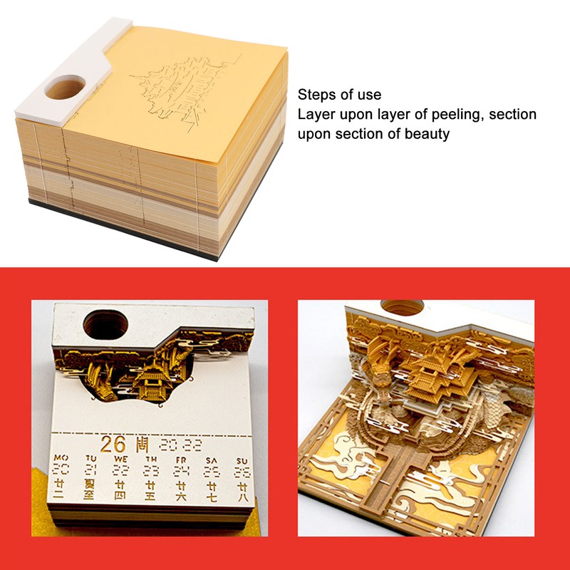 3D Memo Pad Chinese Dragon Palace Craft Paper Carving Sculpture