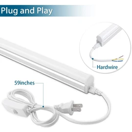 6 Pack Barrina LED T5 Integrated Single Fixture, 4FT, 2200lm, 3000K (Warm White), 20W, Utility Shop Light, Ceiling and Under Cabinet Light, ETL Listed, Grow Light with Built-in ON/Off Switch