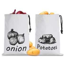 Lnngub Potato Garlic Storage Bag,2 Pack Fabric Garlic and Potatoes Storage Bag Reusable Potato Keeper with Drawstring Closure for Pantry,Kitchen,Refrigerator