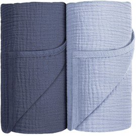 Susurration Muslin Swaddle Blanket Baby,100% Cotton Baby Receiving Blanket Soft Thin Baby Swaddle Blanket for Unisex Newborn 40x40in 2Pack (Navy Blue)