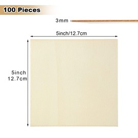 100 Pieces 5x5 Inch Wood Squares Unfinished Basswood Plywood Wooden Sheets 1/8 inch Thick Blank Wood Squares for Crafts Painting Scrabble Tiles Mini House Building Wooden Plate Architectural Model