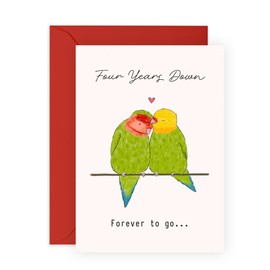 4th Anniversary Card for Couples – Romantic Greeting Card “Four Year Down Love Birds” - Gifts for Wife, Husband, Spouse, Partner, Him, Her - Fourth Year Together -Comes with Stickers
