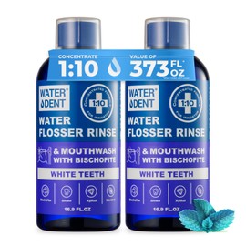 WATER DENT 2-in-1 Water Flosser Rinse & Mouthwash, White Teeth, Concentrate 1:10, IRRIGANT, Add to Water Flosser, Whitening w/o Sensitivity, Mint Flavor (Pack of 2 -Value of 372 fl.oz), Alcohol Free