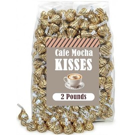 Hershey Kisses Espresso Cafe Moka, 2 Lbs Bulk Coffee Flavored Milk Chocolate Kisses, Individually Wrapped in Gold Striped Foils, for Coffee Lovers, Desserts and Snacking