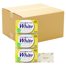 Kao Hana White Bath Size, Refreshing Citrus Scent, 4.6 oz (130 g) x 3 Packs + Kunutonn Original Logo e-Bonus (Set of 10)