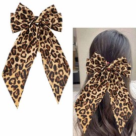 Leopard Print Hair Bow Clip Ribbons Bowknot Hair Clips for Women Big Bow Hair Barrettes Ribbon Bows Hair Accessories for Women Girls Cheetah Print Bowknot Hair Barrette
