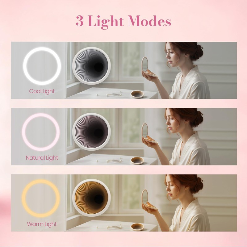 Infinity Mirror 3 Color LED Rechargeable Daily Outdoor Makeup Touch