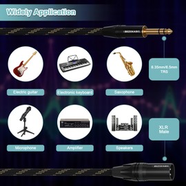 BEZOKABEL XLR to 1/4 inch(6.35mm), XLR Male to 1/4 Male 6ft 2packs, TRS to XLR Cable, Quarter Inch to XLR Microphone Cable Nylon Braided