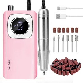 Rechargeable Nail Machine Pro:Madenia 45000RPM Portable Electric Nail Drill Kit, Cordless Nail Machine Acrylic Nail Gel Nail Salon for Home Use, Pink