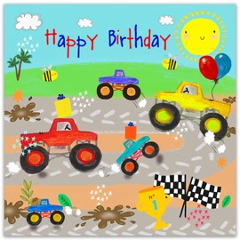 Twizler Birthday Card for Boys - Monster Trucks - Childrens Happy Birthday Card for Kids - Son Grandson Brother Nephew