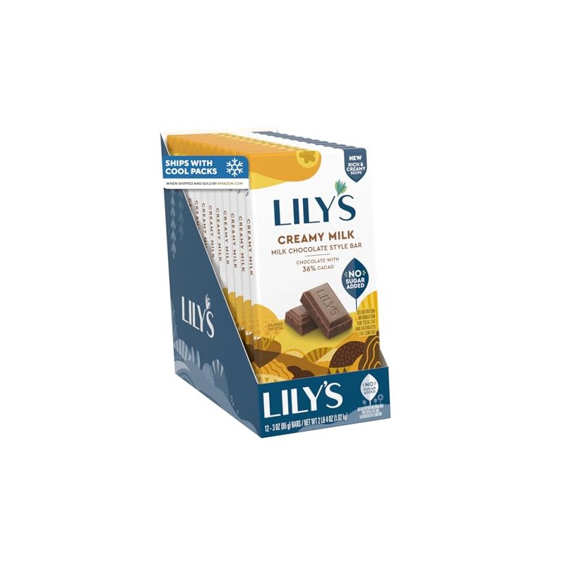LILY'S Milk Chocolate Style No Sugar Added, Sweets Bars, 3