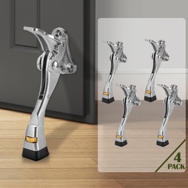 GoldPig Door Stoppers, 4 Packs Kickdown Door Stop with One-Touch semi-Automatic Satin Nickel Door Stopper Adjustable Height and Rubber Tip 4 Inches, Heavy Duty Door Stops, Door Holder.