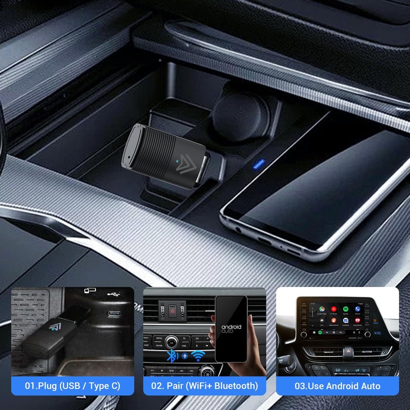 Dilxyuy Mini Android Auto Wireless Adapter, Wireless Android Auto Adapter