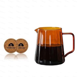 NUBAGO コーヒーサーバー 耐熱ガラス おしゃれ 割れない 保温 コーヒードリップ器具 アウトドア 木製ホルダー ハンドドリップ ハンドドリップセット コーヒーポット ガラス コースター付き ２～４人分 550ml オレンジ