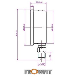Flowfit Hydraulic Pressure Gauge, Glycerine Filled, 63mm Dial Size, Rated for 0-6000 PSI (414 Bar), 1/4" BSP Base Entry