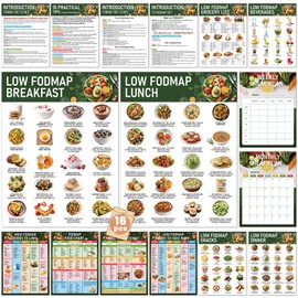 16Pcs Low FODMAP Food List Chart Poster for Beginners FODMAP Friendly Health Food Guide weekly Monthly Meal Plan Foods To Avoid Easy Recipes for IBS Symptom Relief Low FODMAPs Diet SIBO Bloating