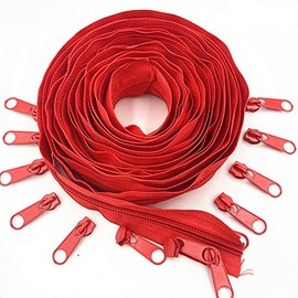 10 Meters Nylon Zipper with 20 Zipper Sliders for DIY Sewing Clothes Accessories (20 Colors) (Red)