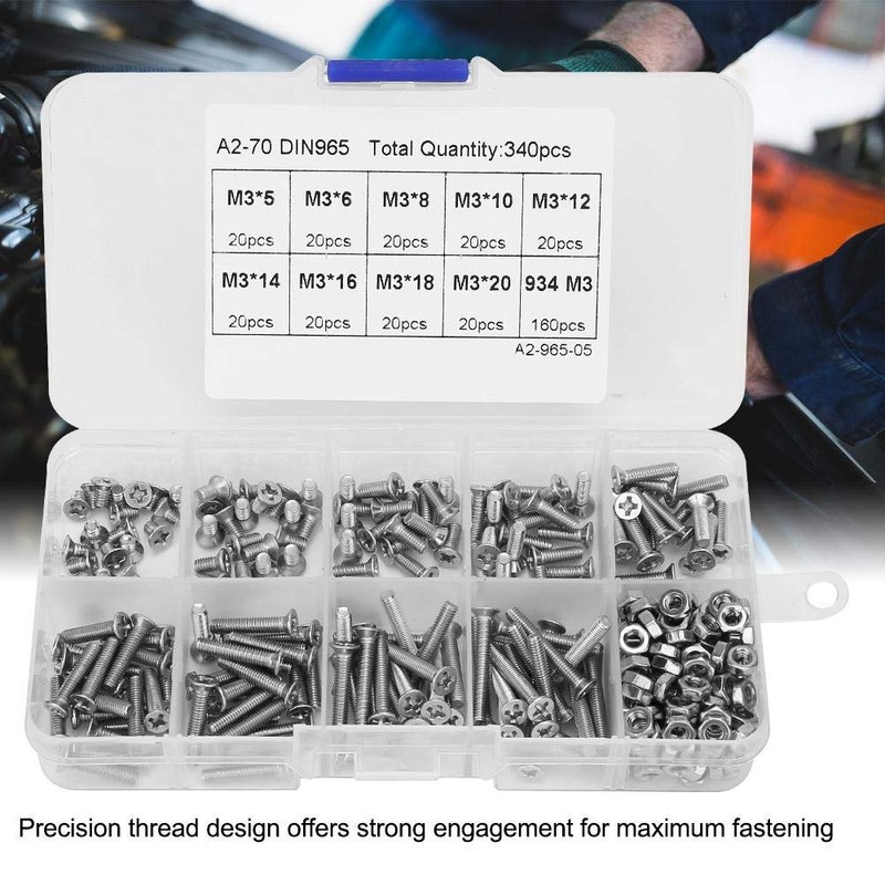 M3 Flat Head Phillips Screws Set, 340 Pieces Stainless Steel