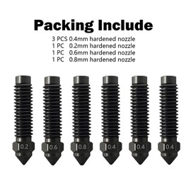 HzdaDeve 6PCS 0.2MM 0.4MM 0.6MM 0.8MM Hardened Nozzles for Centauri Carbon Stainless Steel Nozzle High Temperature Pointed Wear Resistant Nozzles High Flow Hotend Extruder for Elegoo Carbon 3D Printer