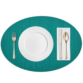 AHHFSMEI Placemats for Dining Table Woven Vinyl Plastic Place Mats Non-Slip Heat Insulation Stain Resistant Table Mats Washable Easy Clean 18.8x13 inches Placemats (Blue, 18.8 x 13 inches Set of 4)