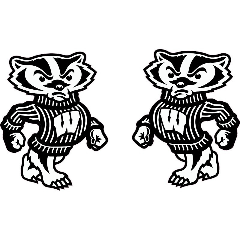 WISCONSIN BUCKY BADGER BLACK AND WHITE 12" Tall DECALS