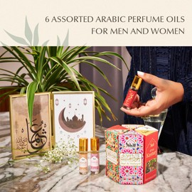 Dukhni Premiere Attar Oil Set Arabian perfume oils for men and women | 6 assorted scents x 6ml | Arabic oudh oil fragrances | Sampler Gift set, Halal & Vegan Islamic Scents