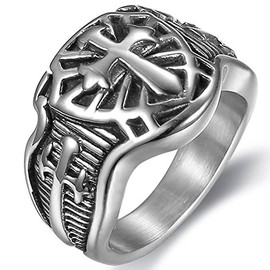 Jude Jewelers Stainless Steel Crusader Sword Cross Medieval Shield Ring, Metal, Cubic Zirconia