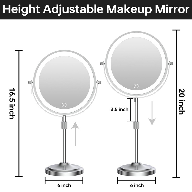 Erlingeryi 9" Magnifying Mirror with Lights 20X, Height Adjustable, Dimmable,