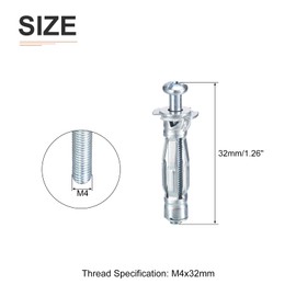 DTGN M4x32mm Hollow Wall Anchors - 35 Pack - Good for Hollow Wall Plaster Walls - Carbon Steel Hollow Drywall Anchors Screws, Silver