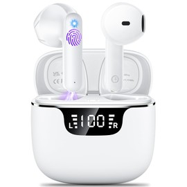 Wireless Earbuds Headphones Bluetooth 5.3 in Ear with 4 ENC Noise Cancelling Mic New Bluetooth Earbuds HiFi Stereo Deep Bass 42h Playtime Earphones Dual LED Digital Display Mini Ear Buds USB-C White