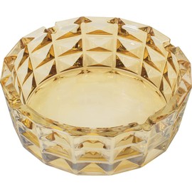Round Amber Glass Ashtray 7.75" by Fujima- Electroplated, Round Wave Design. Ideal for Home, Office, and Outdoor Use.