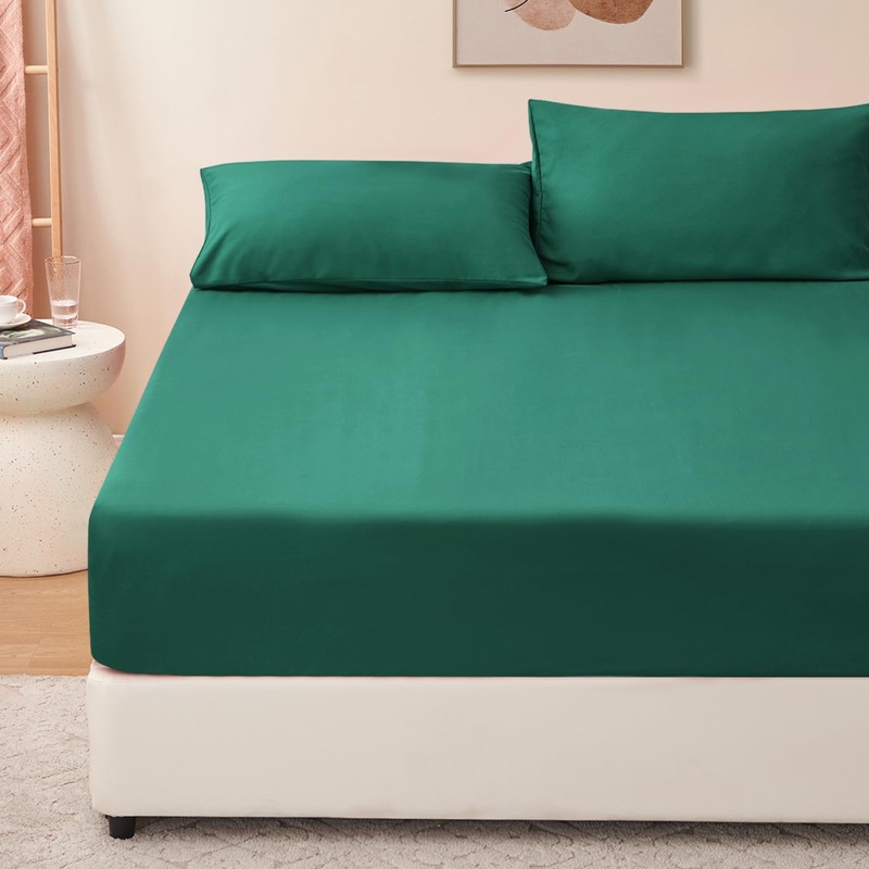 RUIKASI King Fitted Sheet Deep - Dark Green Bottom Sheet