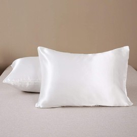 LCBD Standard Size Satin Pillowcase for Hair and Skin, Ivory Silk Satin Pillowcases Set of 2, Satin Cooling Pillow Covers with Envelope Closure, 20x26 Inches