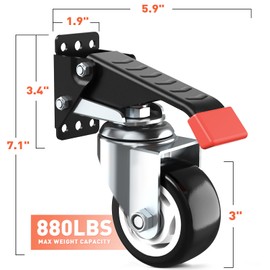 SPACEKEEPER Workbench Casters Kit 880 Lbs - 3 Inch Heavy Duty Retractable Caster Designed for Workbenches Machinery & Tables, 4 Pack