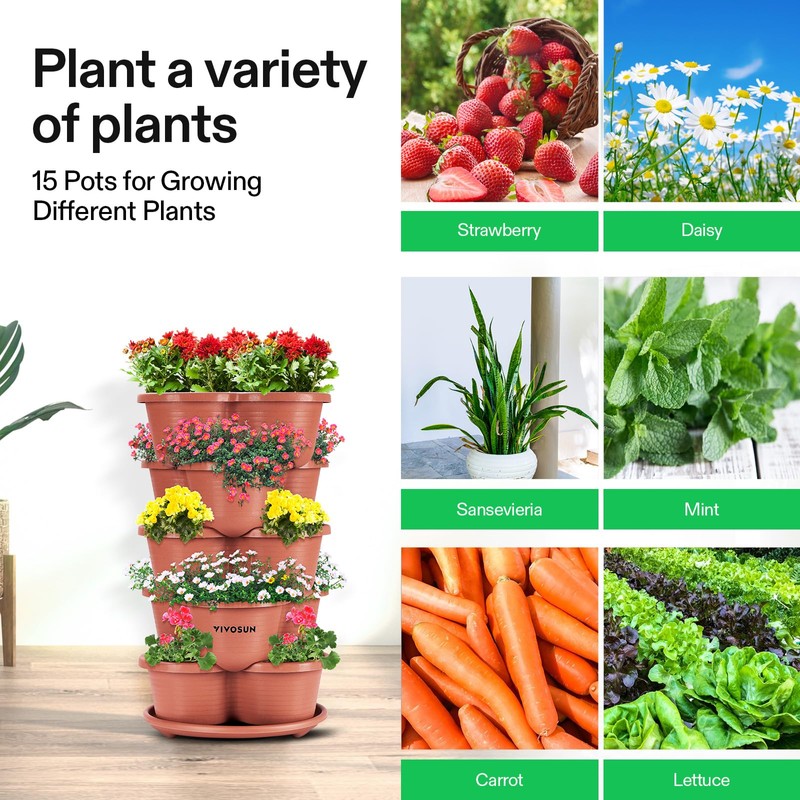 VIVOSUN 2-Pack 5 Tier Vertical Gardening Stackable Planter for Strawberries,