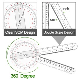 Lekgavd Goniometer 12 Inch, 360 Degree Plastic Orthopedic Angle Ruler, Transparent Physical Therapy Goniometer Body Measuring Protractor Tool - 1 Pack