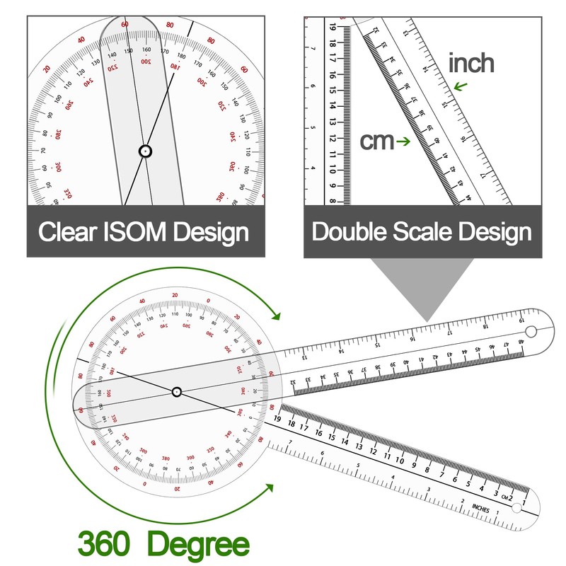 Lekgavd Goniometer 12 Inch, 360 Degree Plastic Orthopedic Angle Ruler,