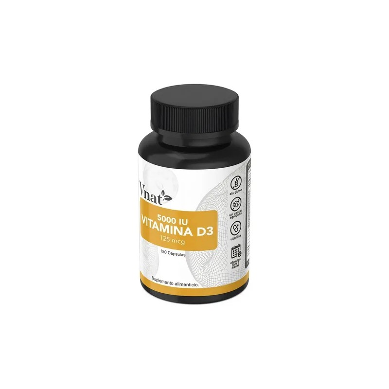 Vitamina D3 5000IU Vnat 150 Cápsulas Sabor Neutro Apoyo Óseo
