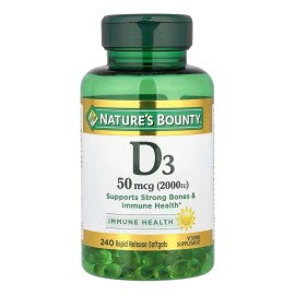 Natures Bounty D3 50 mcg 2.000ui 240 cpsulas blandas de liberacin rpida apoya los huesos fuertes y la salud inmunolgica sin ogm sin colorantes...     