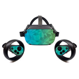 MightySkins Skin for Oculus Quest - Blue Green Polygon | Protective, Durable, and Unique Vinyl Decal Wrap Cover | Easy to Apply, Remove, and Change Styles | Made in The USA