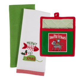 DII CAMZ10663 Cotton Christmas Holiday Dish Towel and Pot Holder, Kitty Gift Set, 2 Pieces