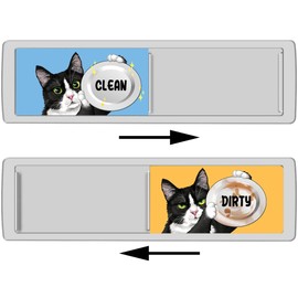 WIRESTER Dishwasher Magnet Clean Dirty Sign, Funny Sliding Sign Decoration for Home Kitchen Dishwasher Washing Machine Refrigerator - Black White Tuxedo Cat